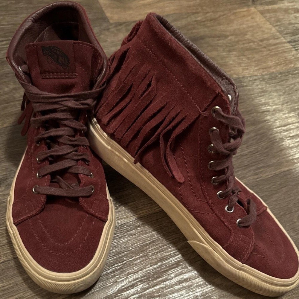 Vans Sk8 Moccasins Sneakers Fringe Burgundy Women's 8. 5 Men's 7